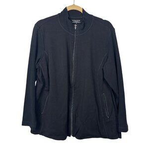 Eileen Fisher 2X Black Organic Cotton & Spandex Jacket Sweater Full Zipper